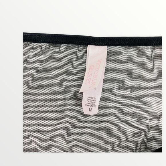 Vintage Victoria's Secret Black Sheer String Bikini Gold Metallic Lace Medium - Picture 3 of 7